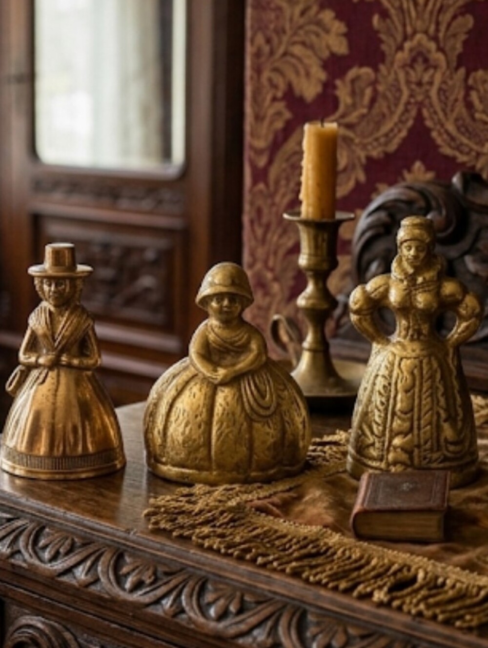 Decorative Brass Lady Bell - Gold Finish Home Accent
